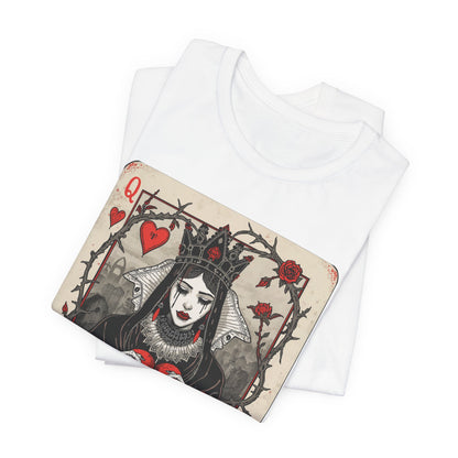 Queen of Hearts Playing Card T-Shirt — Gothic Rose Broken Heart Graphic Tee
