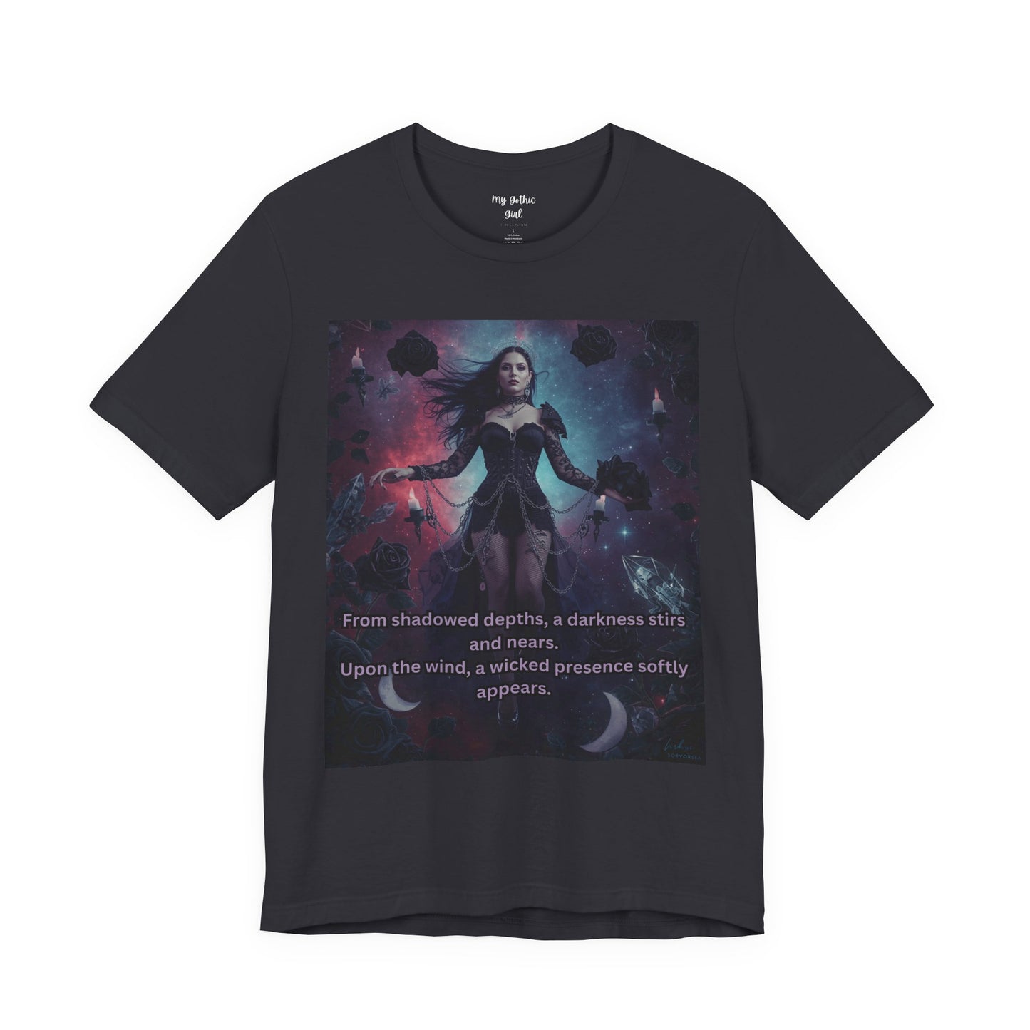 Fantasy Witch T‑Shirt — "From shadowed depths..." Mystical Gothic Tee