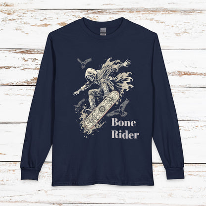 Gothic Skull Skateboard Long Sleeve Shirt — "Bone Rider"