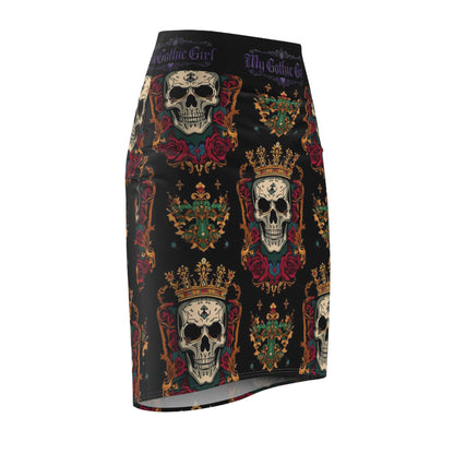 Gothic Skull Crown Pencil Skirt — “My Gothic Girl” Floral Day of the Dead Design