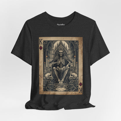 Skeleton King Playing Card Graphic Tee — Gothic Skull Throne T-Shirt