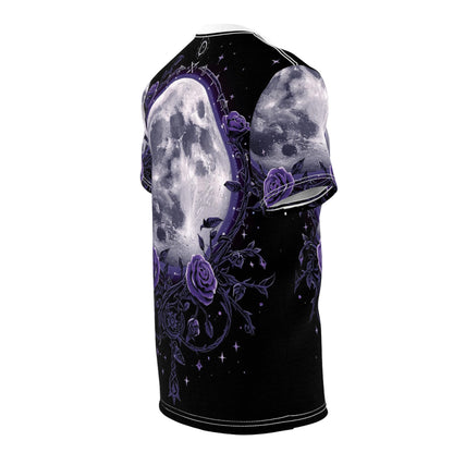 Purple Moon & Roses Tee — Gothic Floral Moonlight All-Over Print Shirt
