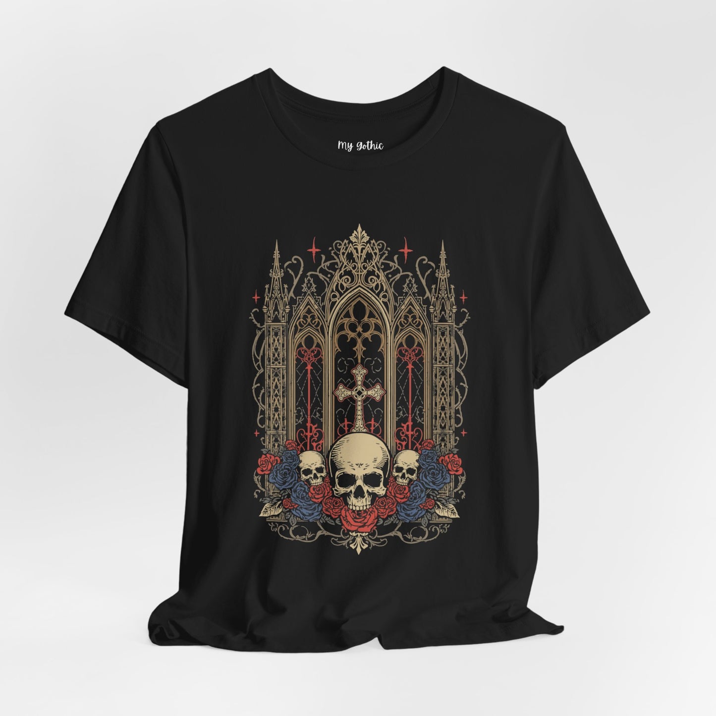 Gothic Cathedral Skull Tee — Dark Floral Skull T-Shirt