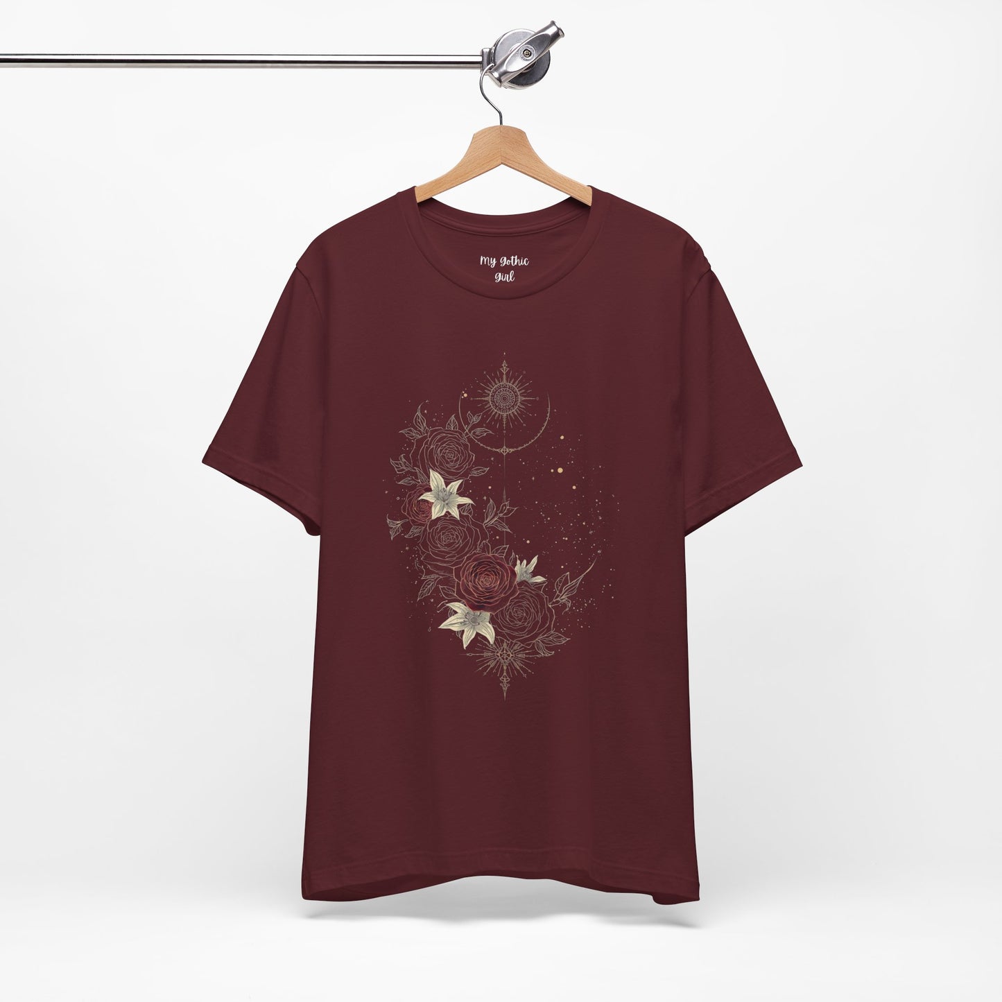 “Dark Floral Moon & Ornamental Geometry” T-Shirt Dark Floral Moon Ornamental Geometry Unisex Jersey Short Sleeve Tee