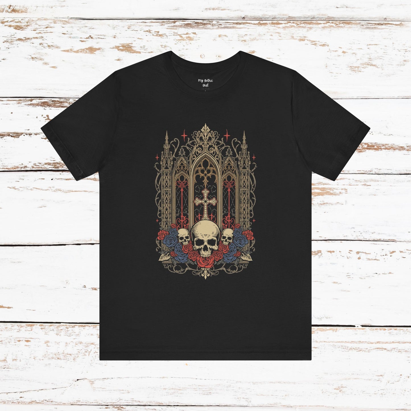 Gothic Cathedral Skull Tee — Dark Floral Skull T-Shirt