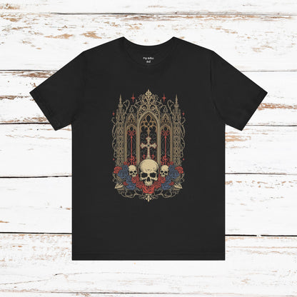 Gothic Cathedral Skull Tee — Dark Floral Skull T-Shirt