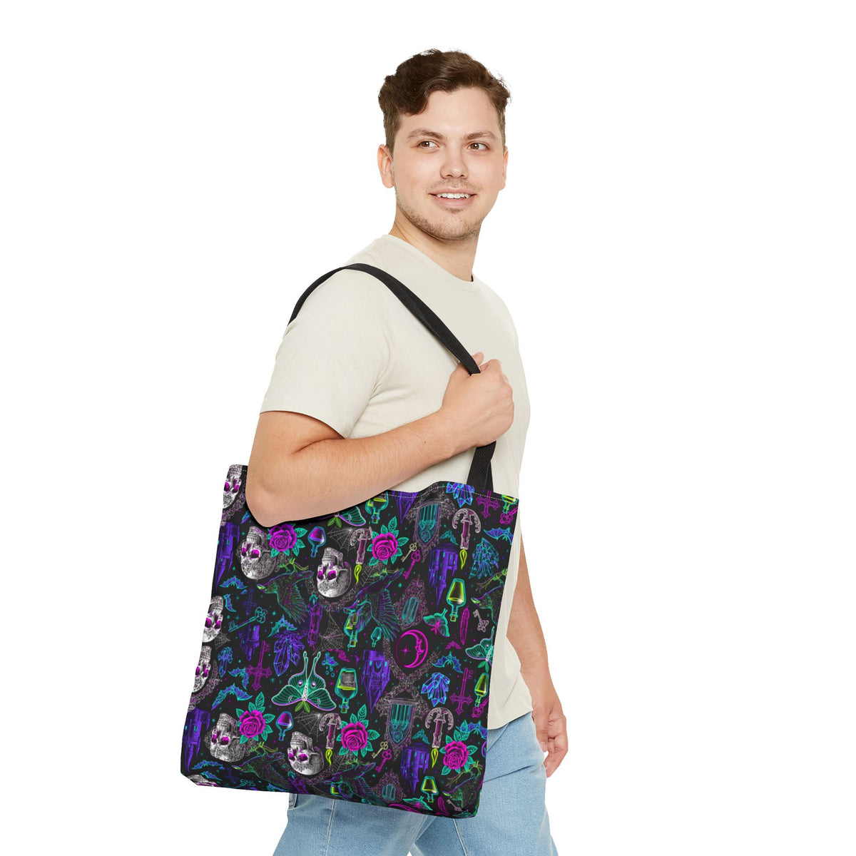 Neon Gothic Skulls & Ravens Tote Bag