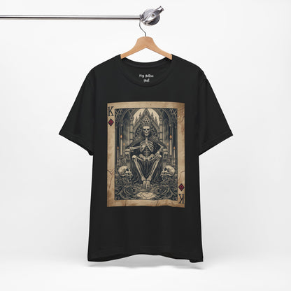 Skeleton King Playing Card Graphic Tee — Gothic Skull Throne T-Shirt