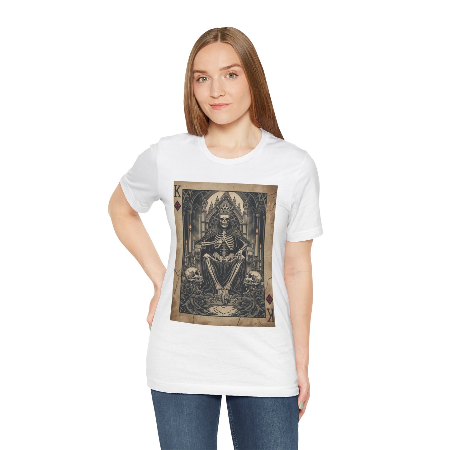 Skeleton King Playing Card Graphic Tee — Gothic Skull Throne T-Shirt