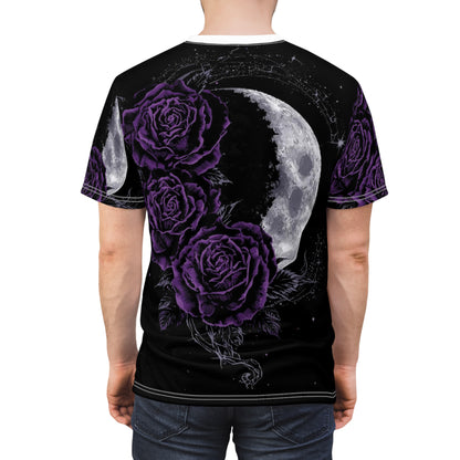 Purple Moon & Roses Tee — Gothic Floral Moonlight All-Over Print Shirt