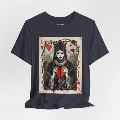 Queen of Hearts Playing Card T-Shirt — Gothic Rose Broken Heart Graphic Tee