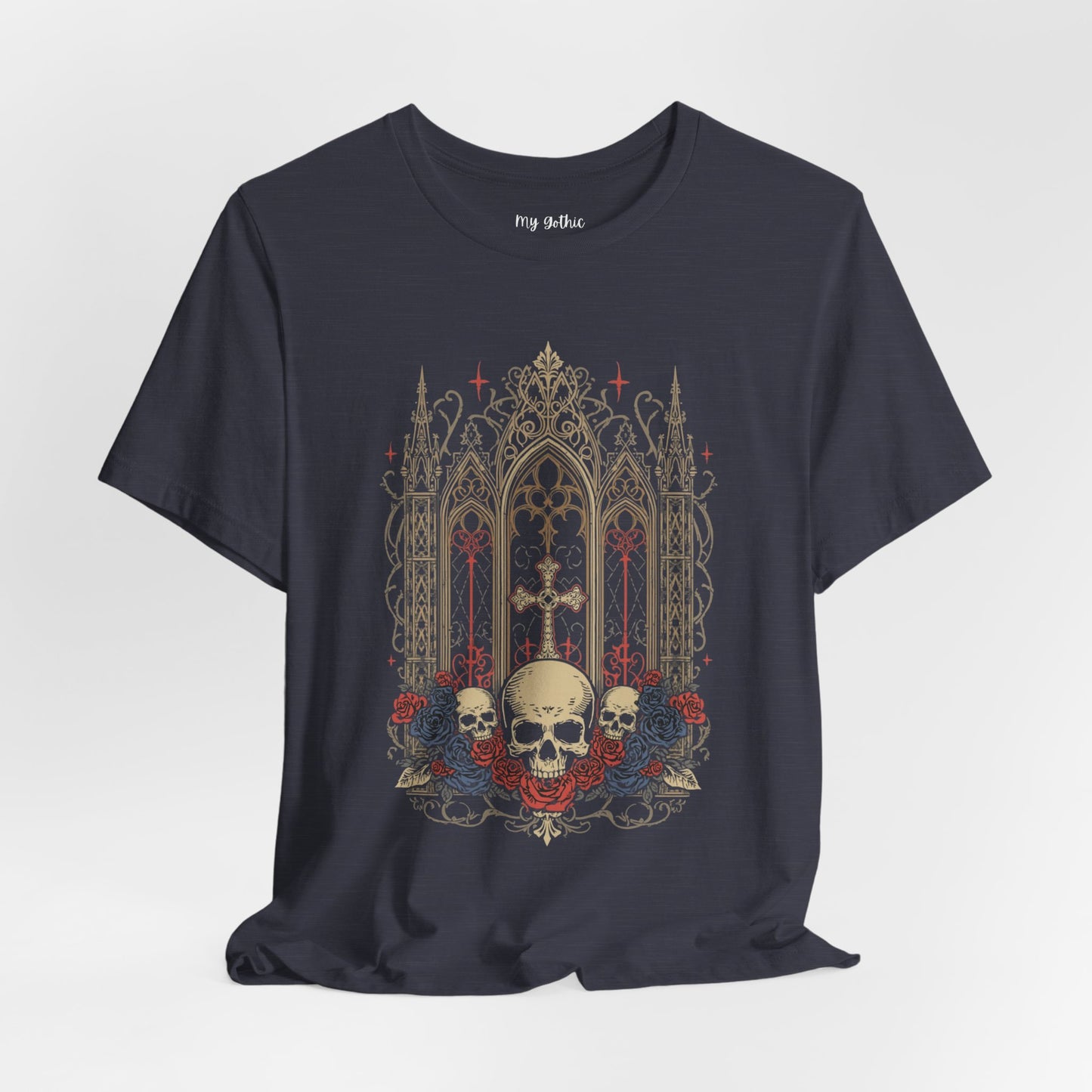 Gothic Cathedral Skull Tee — Dark Floral Skull T-Shirt