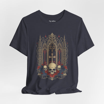 Gothic Cathedral Skull Tee — Dark Floral Skull T-Shirt