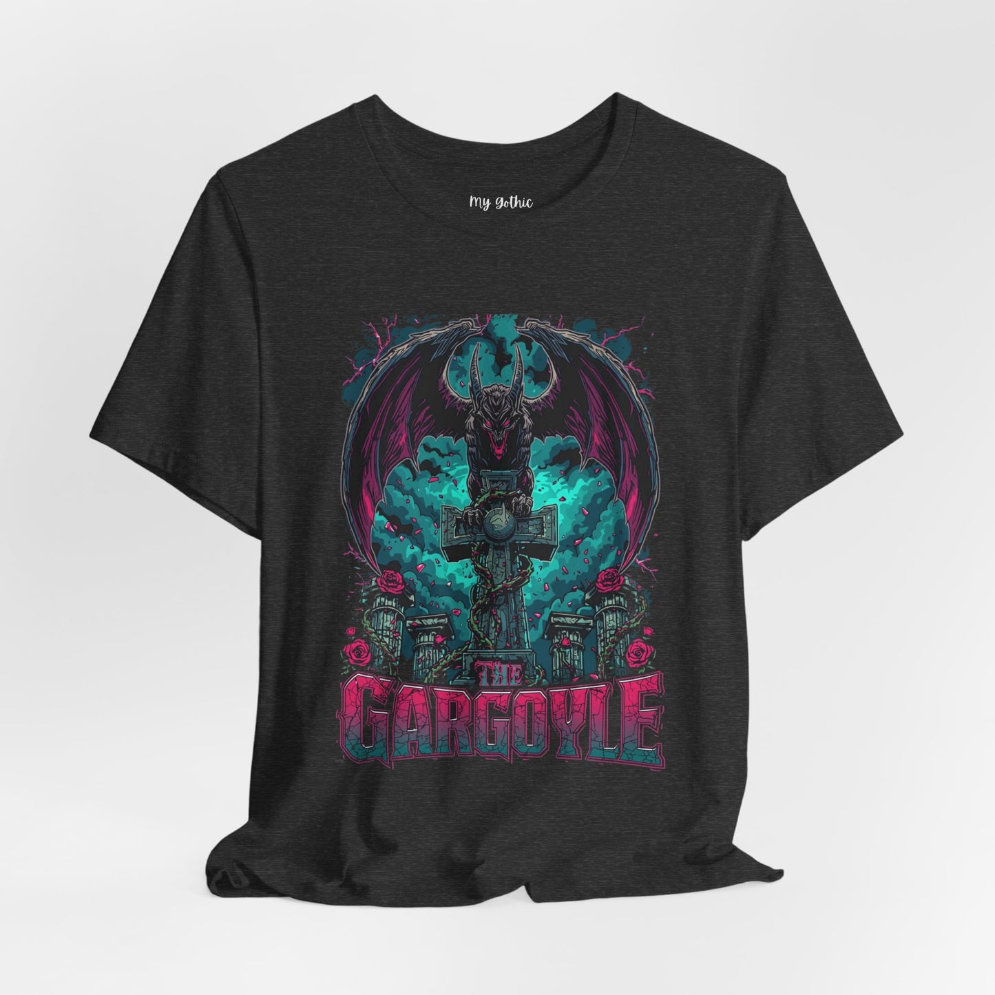 Gargoyle Graphic Tee — Dark Gothic Winged Statue Design