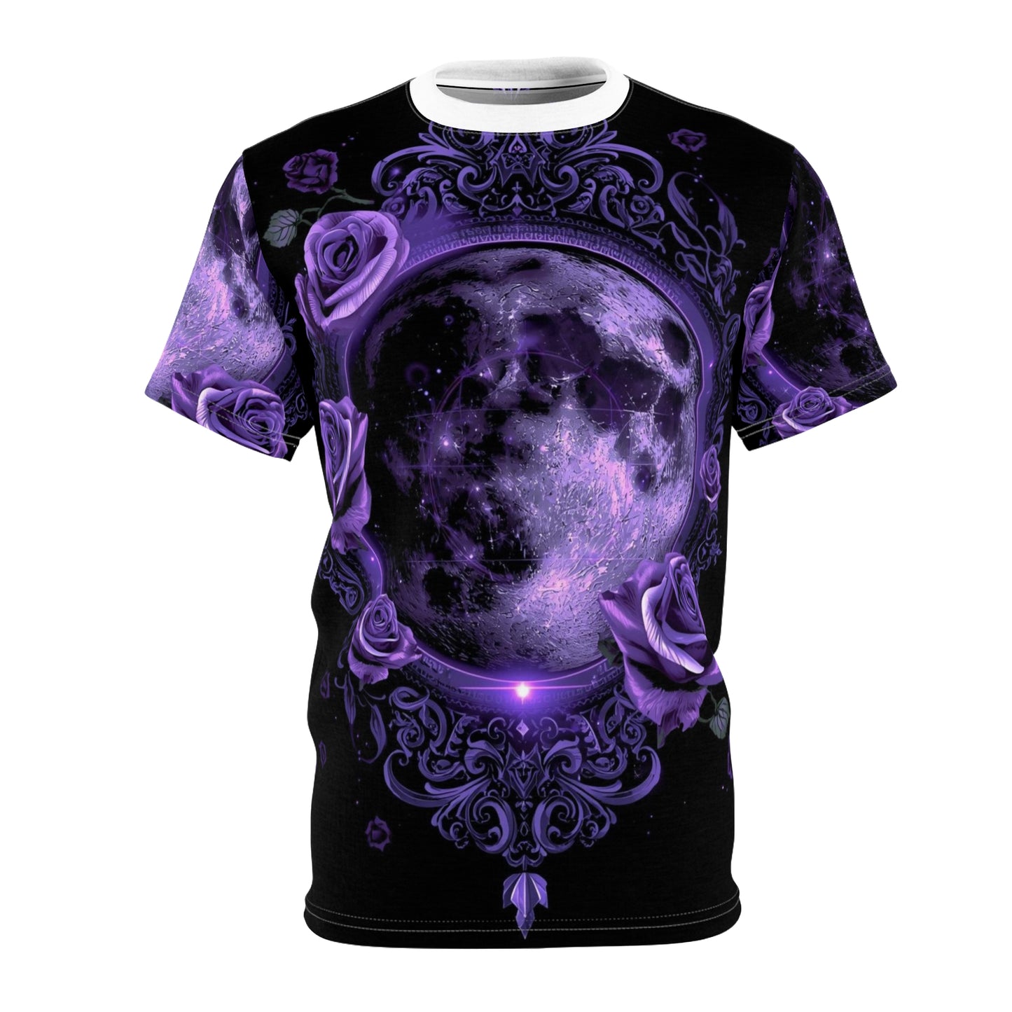 Purple Moon & Roses Tee — Gothic Floral Moonlight All-Over Print Shirt