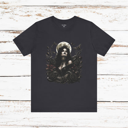 Gothic Moon Goddess Tee – Dark Floral Occult Graphic T-Shirt