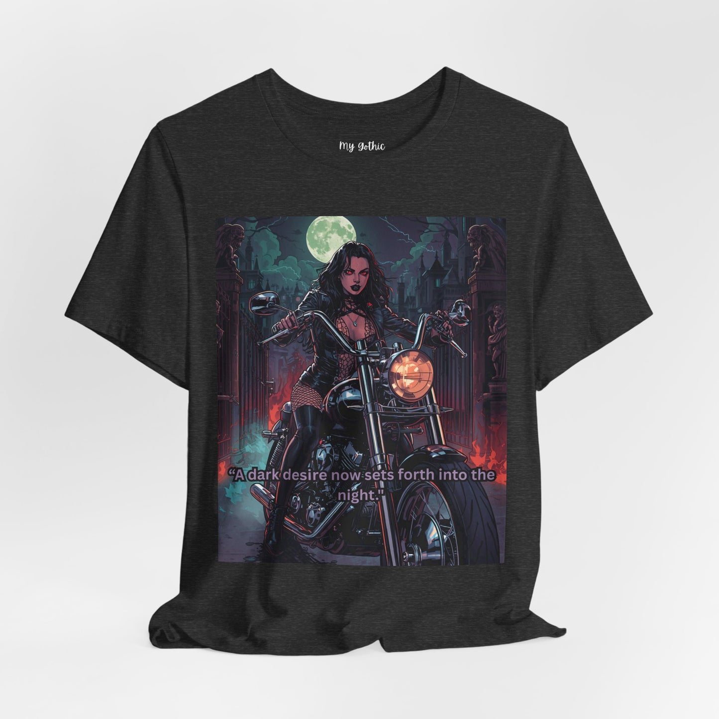 Dark Rider Motorcycle T-Shirt — "A dark desire now sets forth into the night" Gothic Tee