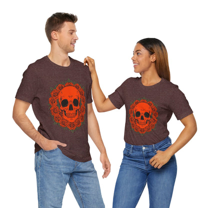 "ORANGE SKULL & ROSES"  Gothic Graphic T-Shirt – Alt Aesthetic Poetic Goth Streetwear