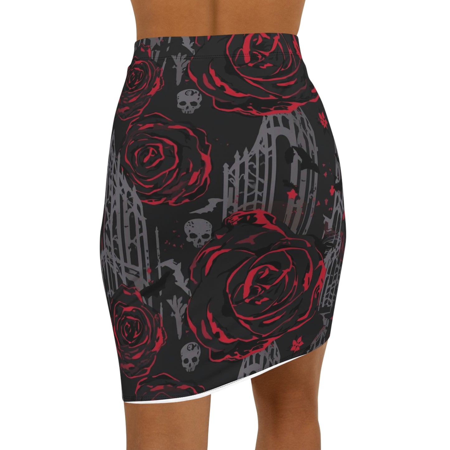 Gothic Red Rose Pencil Skirt — Skull & Gate Floral Midi