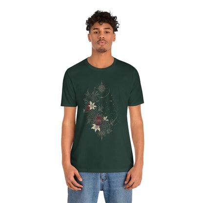 “Dark Floral Moon & Ornamental Geometry” T-Shirt Dark Floral Moon Ornamental Geometry Unisex Jersey Short Sleeve Tee