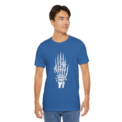 White Roses and Skeleton Hand  Gothic Graphic T-Shirt – Alt Aesthetic Poetic Goth Streetwear