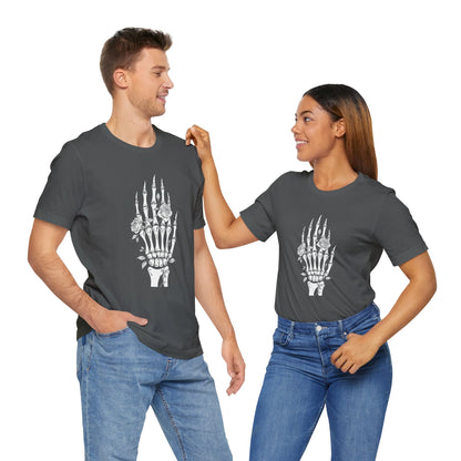 White Roses and Skeleton Hand  Gothic Graphic T-Shirt – Alt Aesthetic Poetic Goth Streetwear