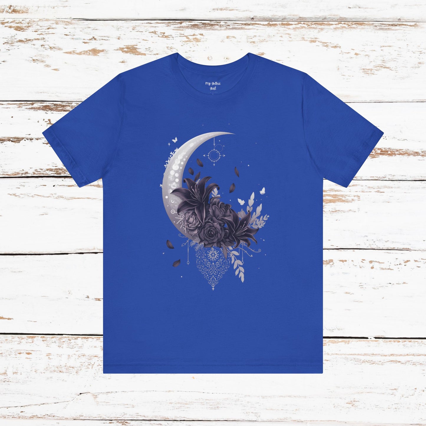 “Moonlit Bouquet & Sacred Soft Goth Symbol” Moonlit Bouquet Unisex Tee - Soft Goth Symbol Floral Design