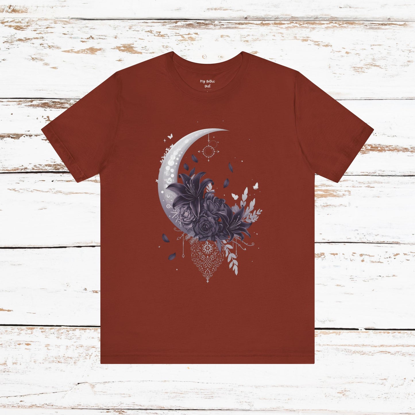 “Moonlit Bouquet & Sacred Soft Goth Symbol” Moonlit Bouquet Unisex Tee - Soft Goth Symbol Floral Design