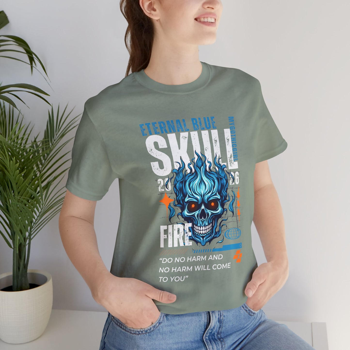 Eternal Blue Skull Flame Gothic Tee