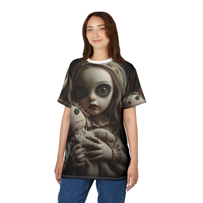 Gunny Sack Doll with Toy Gothic Doll | Horror All-Over Print T‑Shirt