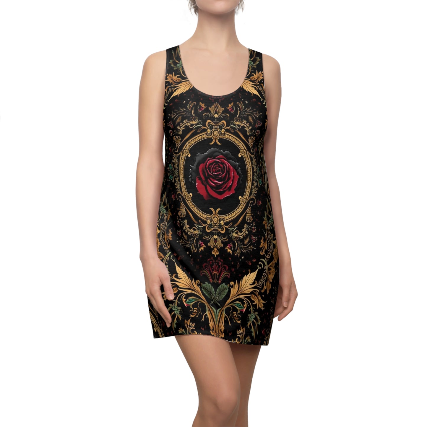 Baroque Rose Racerback Dress — Vintage Gothic Floral AOP