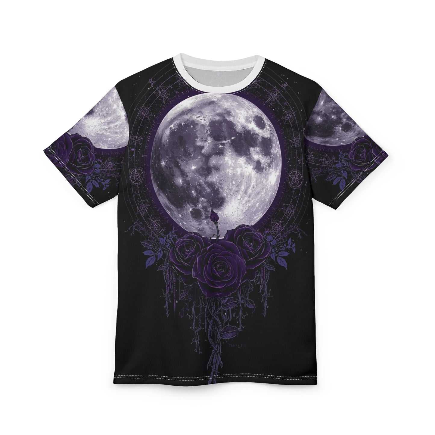 Purple Moon & Roses Tee — Gothic Floral Moonlight All-Over Print Shirt