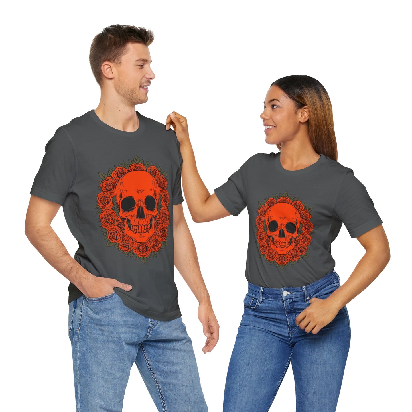 "ORANGE SKULL & ROSES"  Gothic Graphic T-Shirt – Alt Aesthetic Poetic Goth Streetwear