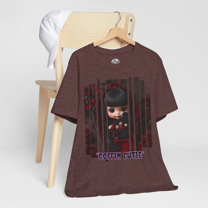 “Coffin Cutie” — cute Gothic doll peeking out from a small coffin Graphic T-Shirt – Alt Aesthetic Poetic Goth Street-wear