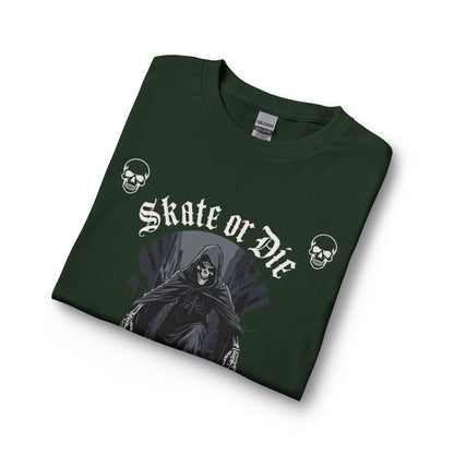 Skate or Die Long Sleeve Shirt — Gothic Skull Skateboard Tee