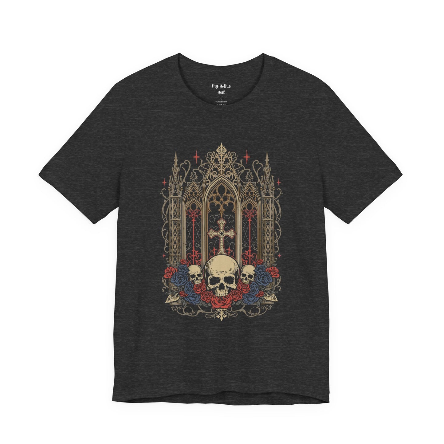 Gothic Cathedral Skull Tee — Dark Floral Skull T-Shirt