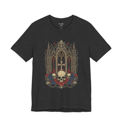 Gothic Cathedral Skull Tee — Dark Floral Skull T-Shirt