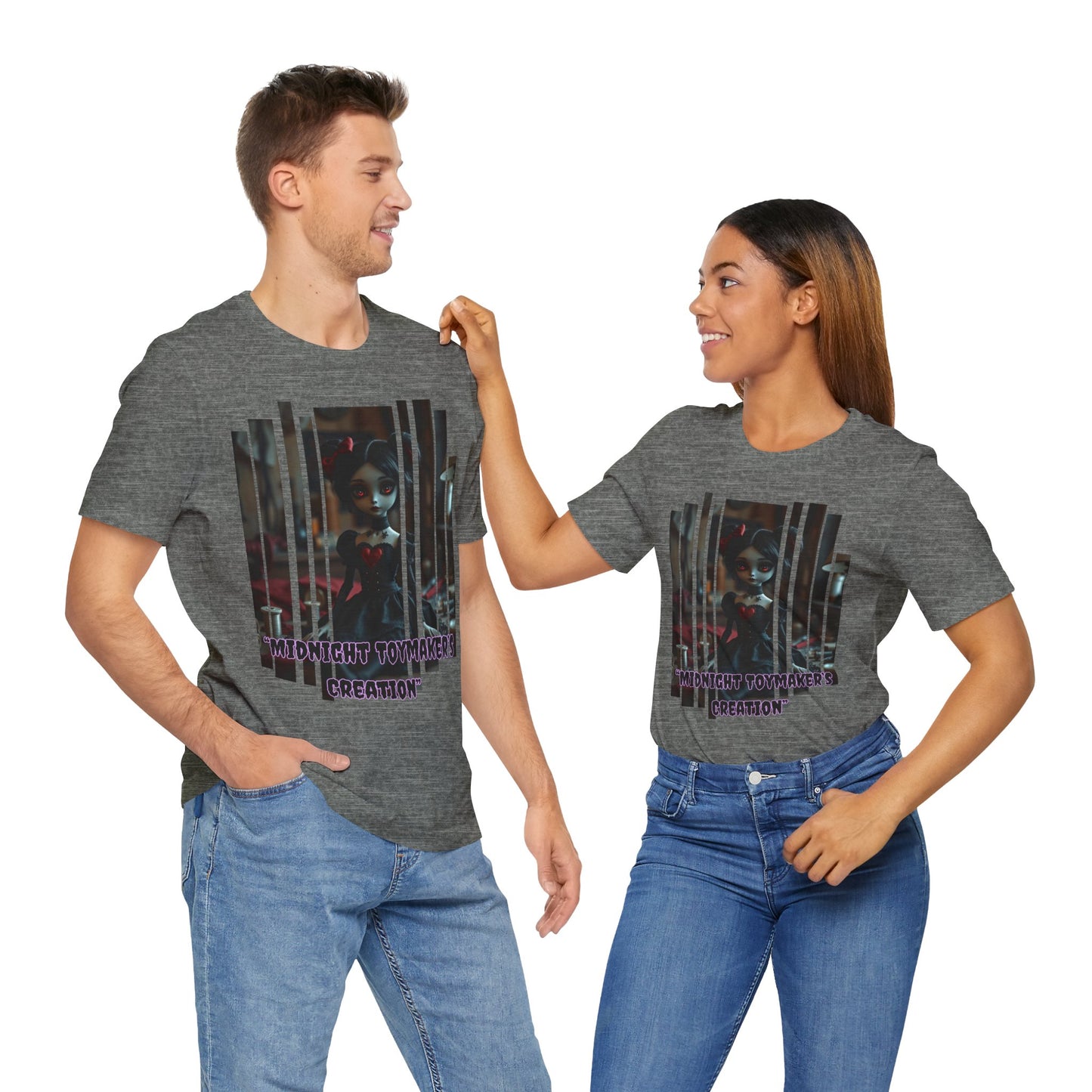 “Midnight Toy-maker's Creation” —hand-stitched Gothic doll Graphic T-Shirt – Alt Aesthetic Poetic Goth Street-wear