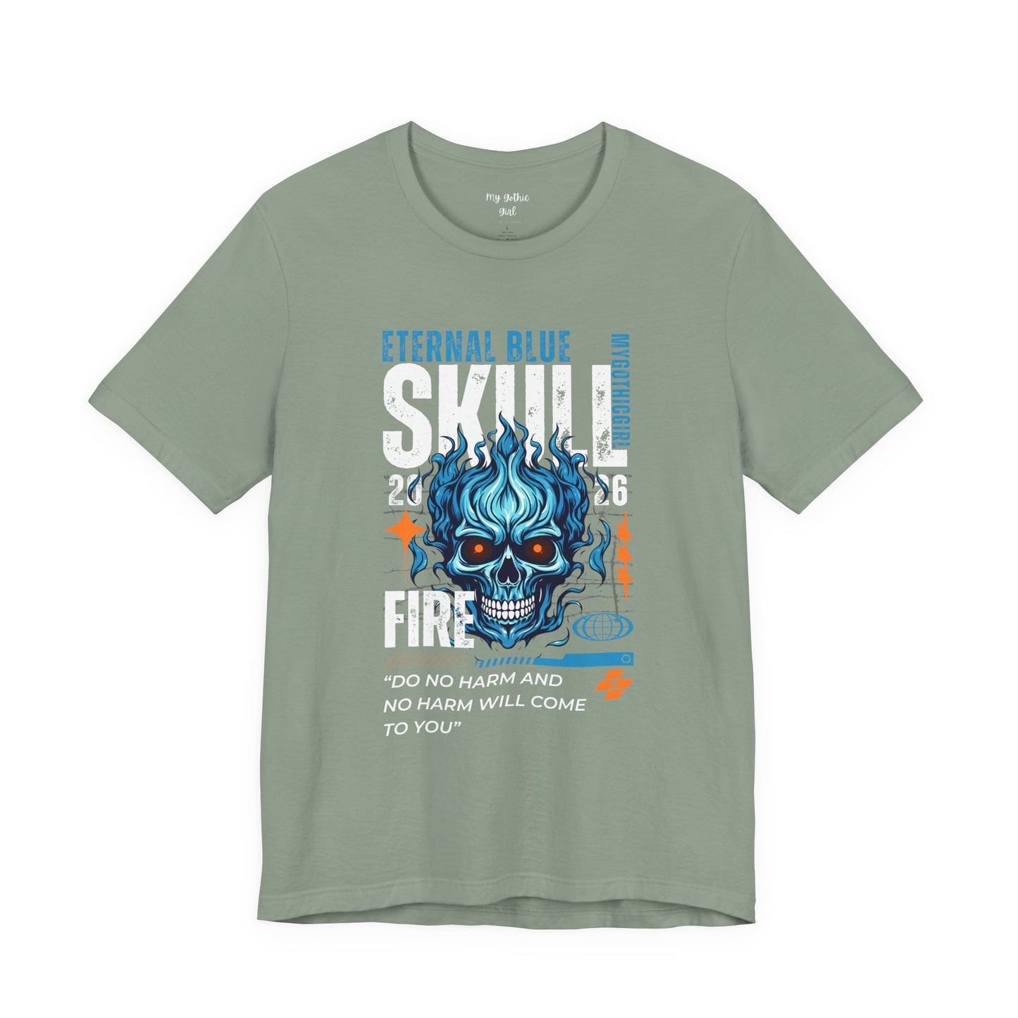 Eternal Blue Skull Flame Gothic Tee