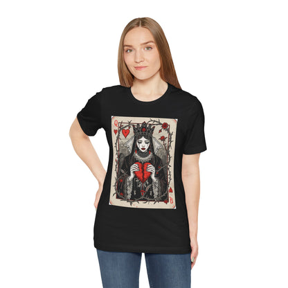 Queen of Hearts Playing Card T-Shirt — Gothic Rose Broken Heart Graphic Tee