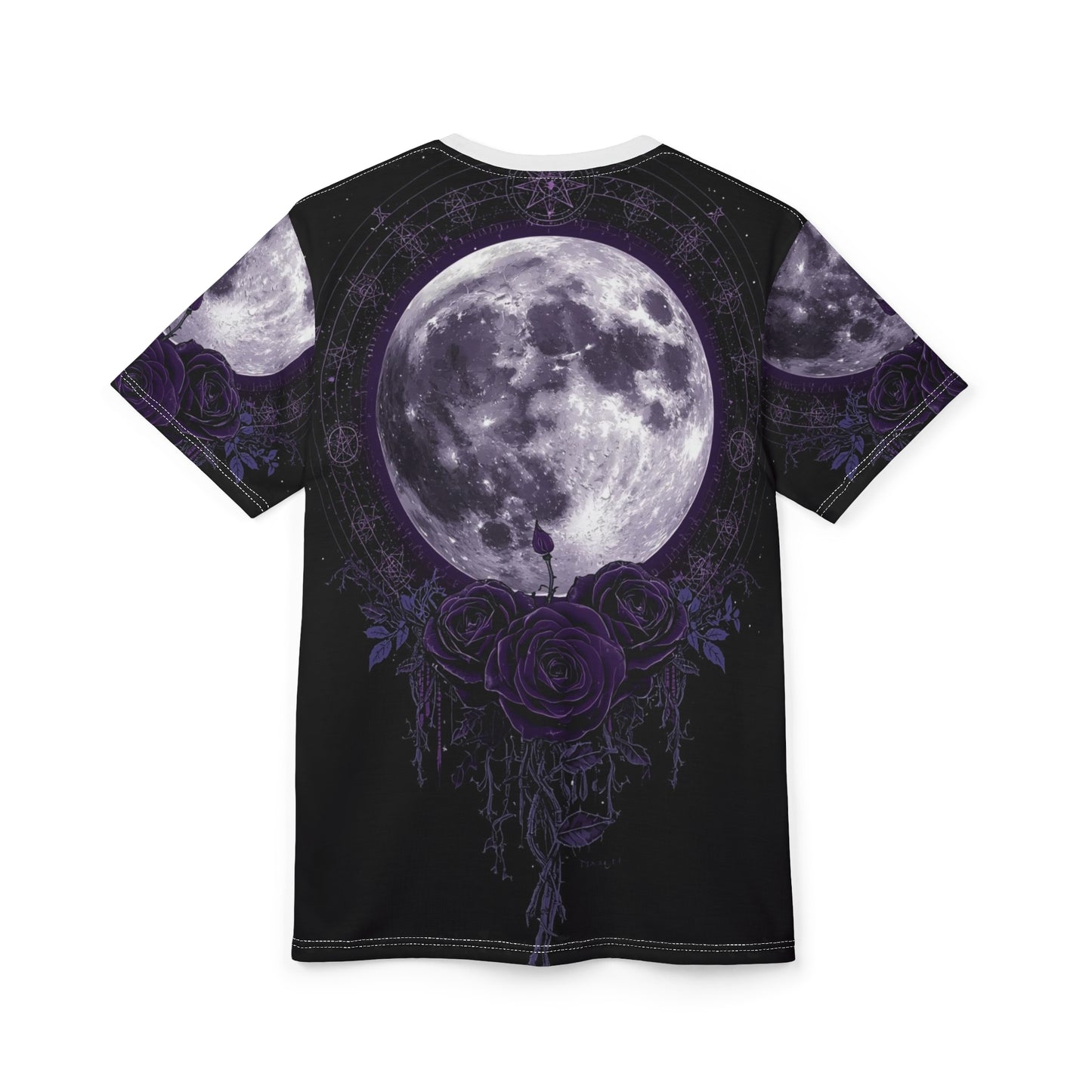 Purple Moon & Roses Tee — Gothic Floral Moonlight All-Over Print Shirt