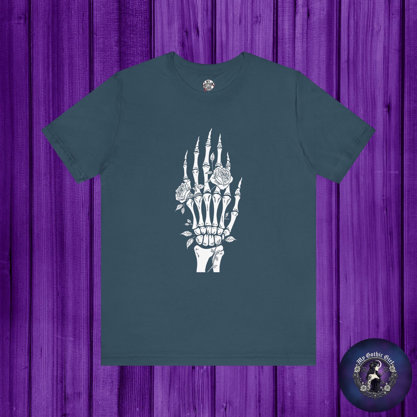 White Roses and Skeleton Hand  Gothic Graphic T-Shirt – Alt Aesthetic Poetic Goth Streetwear