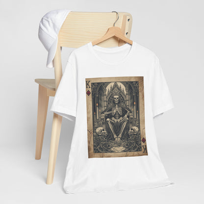 Skeleton King Playing Card Graphic Tee — Gothic Skull Throne T-Shirt