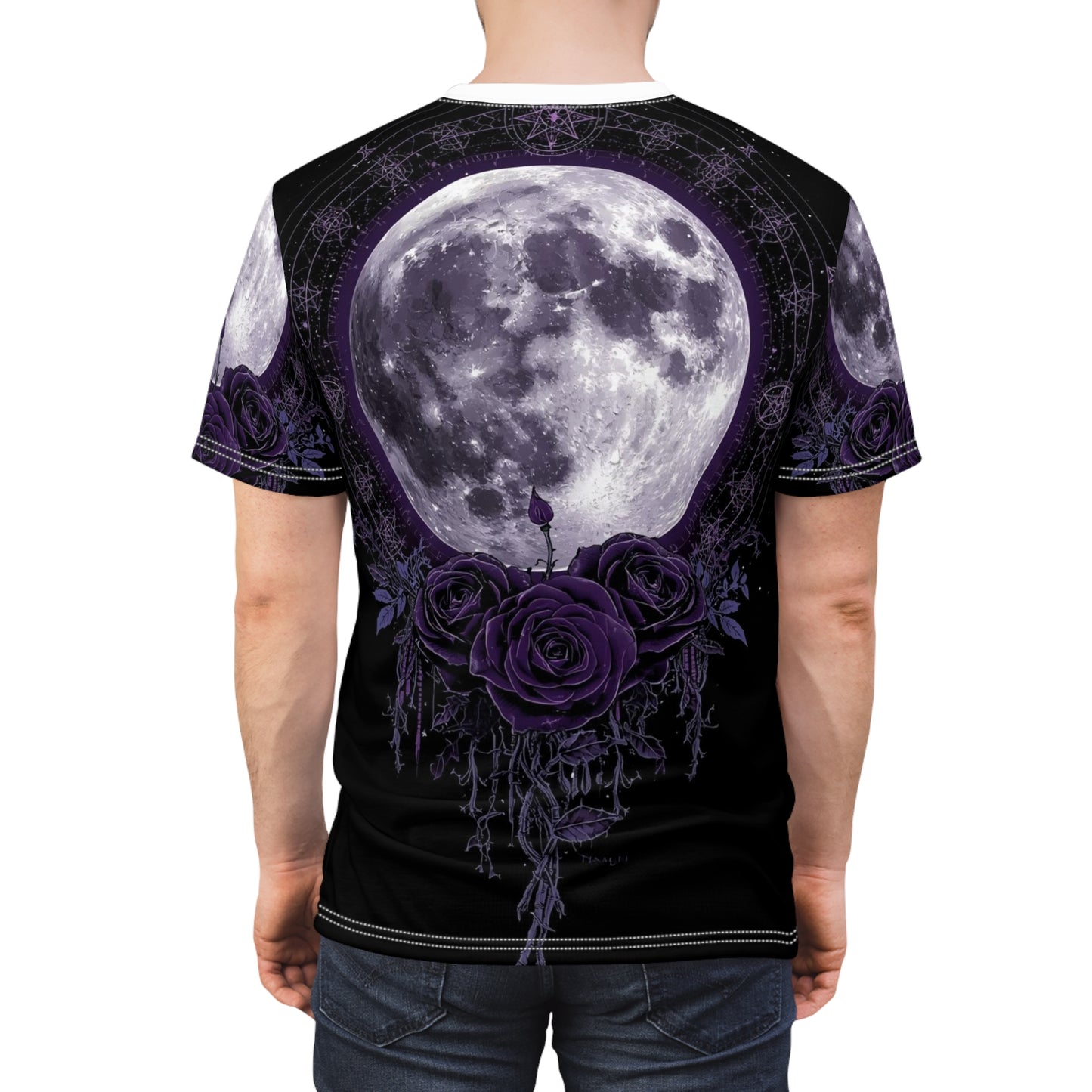 Purple Moon & Roses Tee — Gothic Floral Moonlight All-Over Print Shirt
