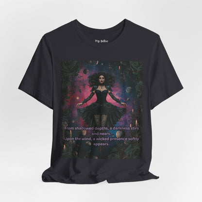 Gothic Sorceress Tee — "From shadowed depths..." Dark Fantasy Graphic T-Shirt