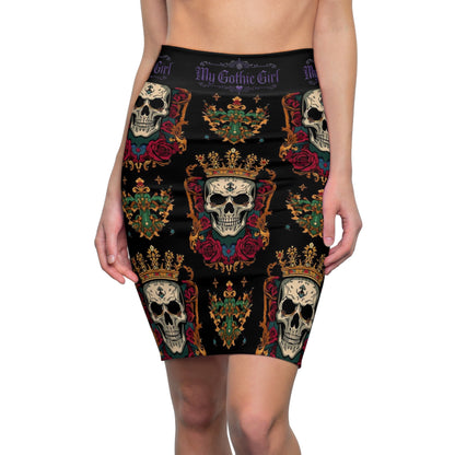 Gothic Skull Crown Pencil Skirt — “My Gothic Girl” Floral Day of the Dead Design