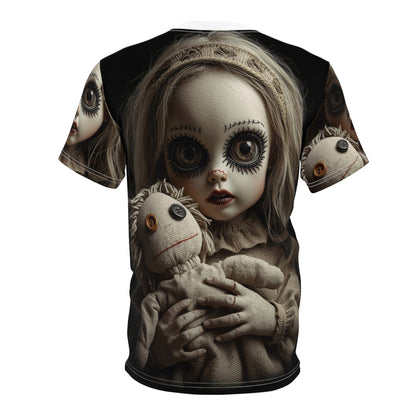 Gunny Sack Doll with Toy Gothic Doll | Horror All-Over Print T‑Shirt
