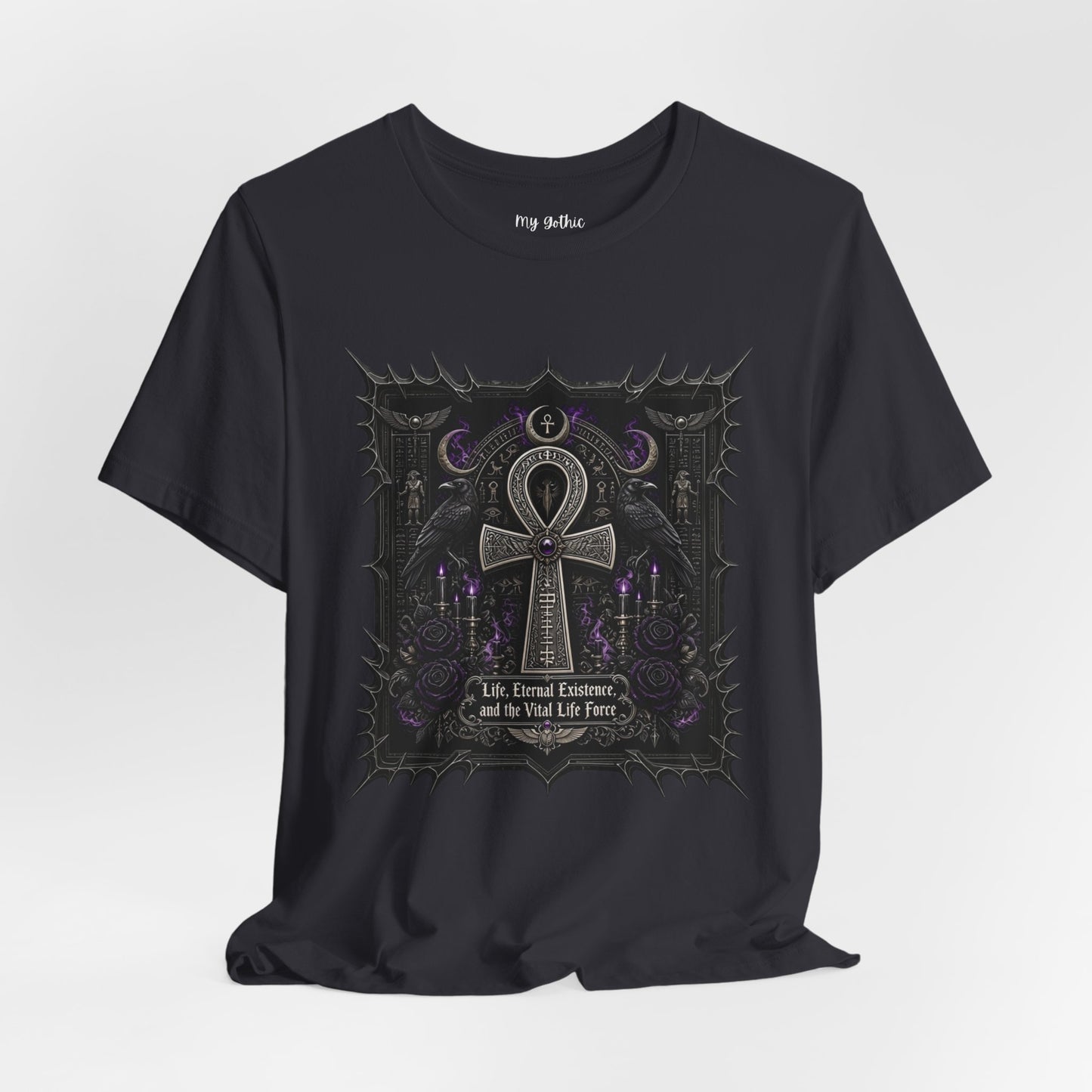 Ankh Gothic Tee — "Life, Eternal Existence and the Will to Fear" Black Graphic T-Shirt