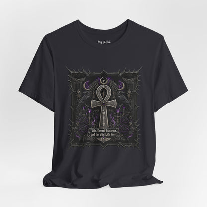 Ankh Gothic Tee — "Life, Eternal Existence and the Will to Fear" Black Graphic T-Shirt