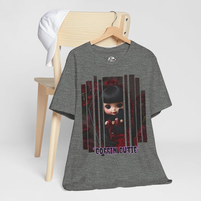 “Coffin Cutie” — cute Gothic doll peeking out from a small coffin Graphic T-Shirt – Alt Aesthetic Poetic Goth Street-wear